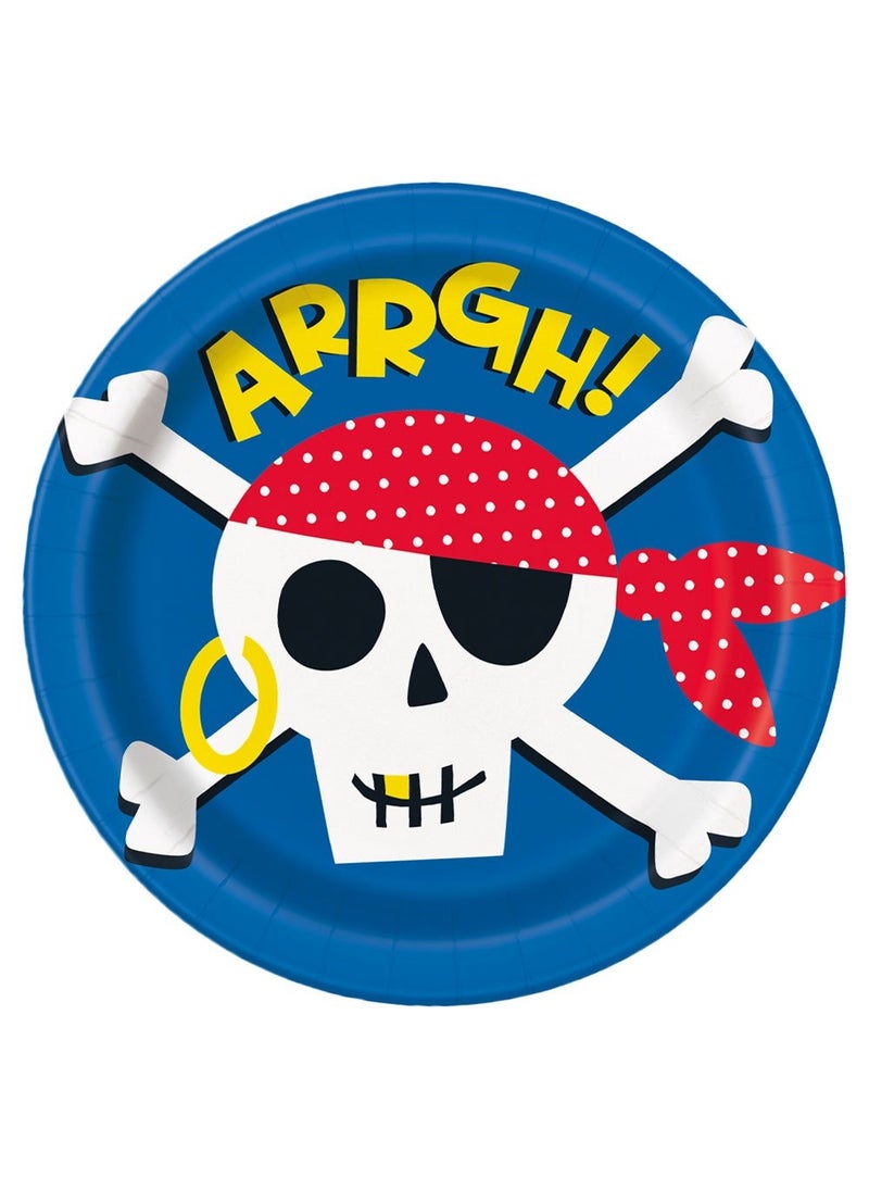 Unique Pirate ARRGH Disposable Paper Plates Blue 22cm 8-Pack