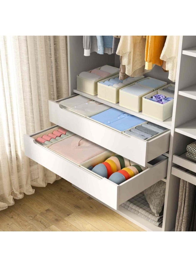 Anmi 15 PCS Foldable Drawer Organiser set for Clothes, Socks, Bras, Underwear, Towels, Leggings, Jeans and Sweaters –Stylish Fabric Storage Organizer Set in 3 Sizes, Wardrobe Organizers  (Beige) - Image 5