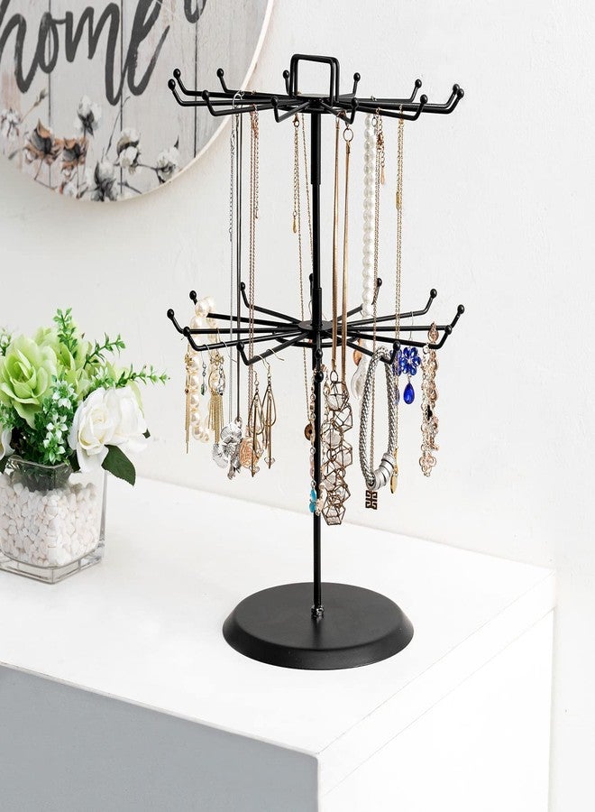 Loop Group 2 Tiers Layers Metal Rotating Display Stand for Shop Jewellery Earring Bangle Chains Earrings Bracelet Keyring Necklace Holder Display Stand Multi Layered Hanging Display Organiser (Black) - Image 2