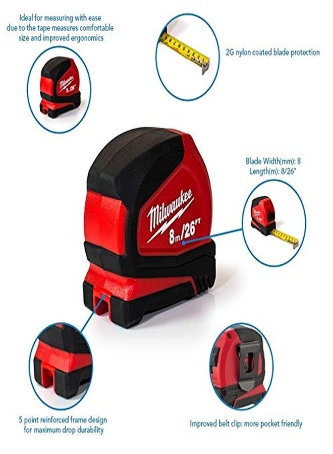 Milwaukee 4932459596 8m/26ft Pro Compact Tape Measure, Red - Image 4
