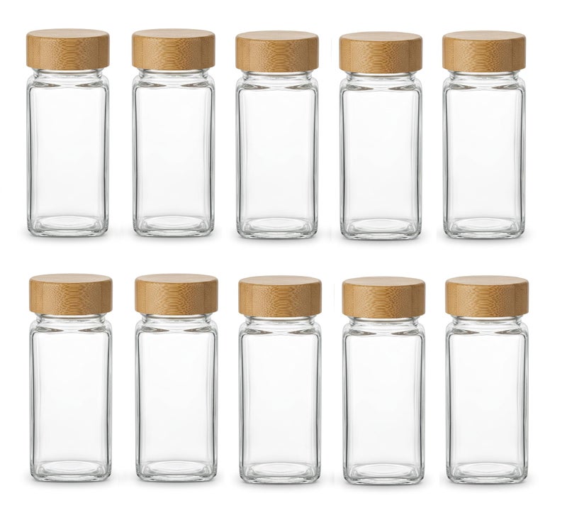 ZEPOLI Glass Spice Jar for Kitchen Storage with Airtight small container set, Clear Square Seasoning Container for Salt, Pepper, Masala & Herbs glass containers for kitchen (pack-10) - Image 1