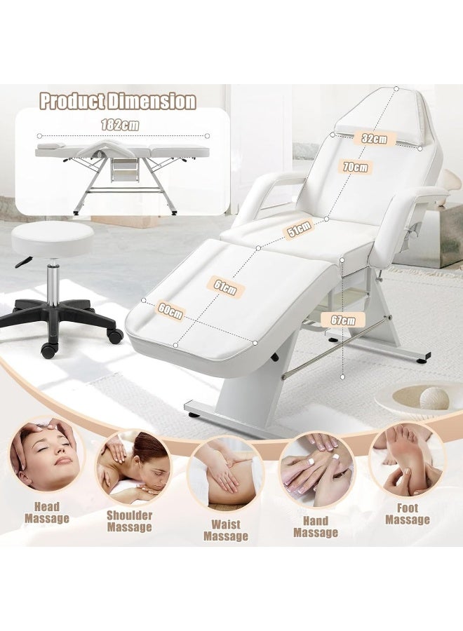 White Foldable Facial Chair Massage Bed Salon Spa Multipurpose Massage Bed Spa Salon Facial Tattoo Chairs - Image 2