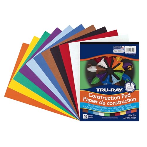 TRU-RAY دفتر ورق البناء الثقيل Tru-Ray®، 10 ألوان متنوعة، 9" × 12"، 40 ورقة - Image 1