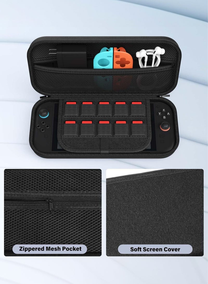 Manhua Nintendo Switch 2 (2025) 7.9-inch gaming console storage case,hard shell travel portable bag with 10 game card slots and accessory pockets,lightweight scratch resistant protection (black) - Image 3