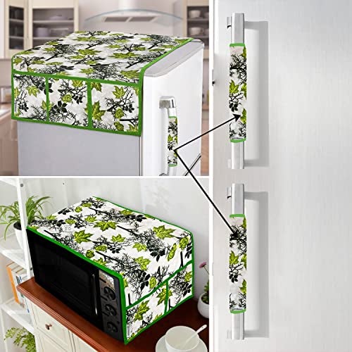 E-Retailer® Exclusive 3-Layered Polyester Combo Set of Appliances Cover (1 Pc. of Fridge Top Cover, 2 Pc Handle Cover and 1 Pc. of Microwave Oven Top Cover) (Color-Green, Design-Floral, Set Contains-4 Pcs.) - Image 1