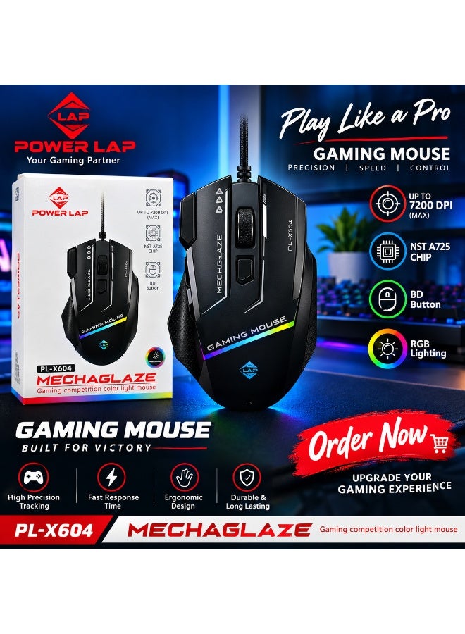 بور لاب  ماوس ألعاب POWER LAP MECHGLAZE PL-X604 RGB بدقة 7200 نقطة في البوصة - Image 2