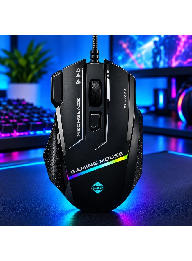 بور لاب  ماوس ألعاب POWER LAP MECHGLAZE PL-X604 RGB بدقة 7200 نقطة في البوصة - Image 1