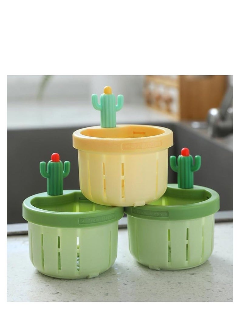 Generic - 3PCS Cactus Kitchen Sink Drain Strainer, Press Automatic Dumping Basket, Multi-Functional Home Use Sink Draining Basket Filter Net Lifting Basket, Kitchen Waste Collector Filter for Sinks (Green) - Image 1