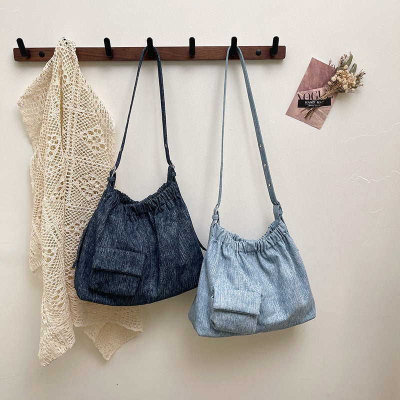Large-Capacity Denim Bag For Women Korean Style Trendyy Shoulder Armpit Bag Commuter Casual Tote Bag - Image 4