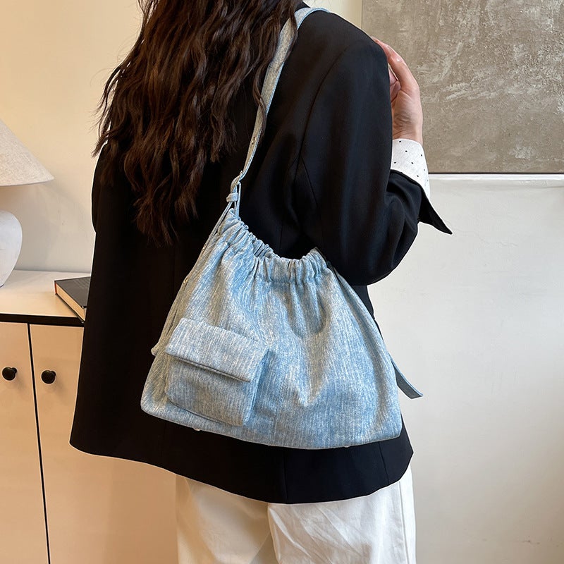 Large-Capacity Denim Bag For Women Korean Style Trendyy Shoulder Armpit Bag Commuter Casual Tote Bag - Image 2