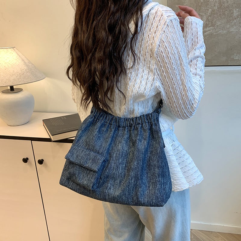 Large-Capacity Denim Bag For Women Korean Style Trendyy Shoulder Armpit Bag Commuter Casual Tote Bag - Image 3