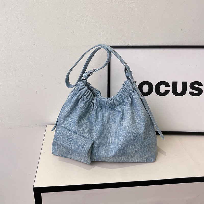 Large-Capacity Denim Bag For Women Korean Style Trendyy Shoulder Armpit Bag Commuter Casual Tote Bag - Image 5