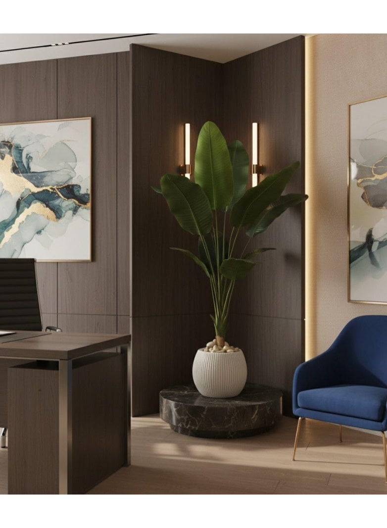 شجرة موز صناعية من السيليكون، 9 أوراق، تصميم طبيعي، نبات زينة داخلي مع أصيص - Image 2