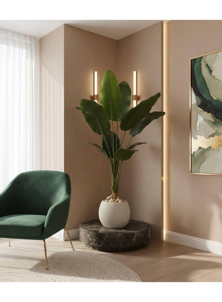 شجرة موز صناعية من السيليكون، 9 أوراق، تصميم طبيعي، نبات زينة داخلي مع أصيص - Image 4