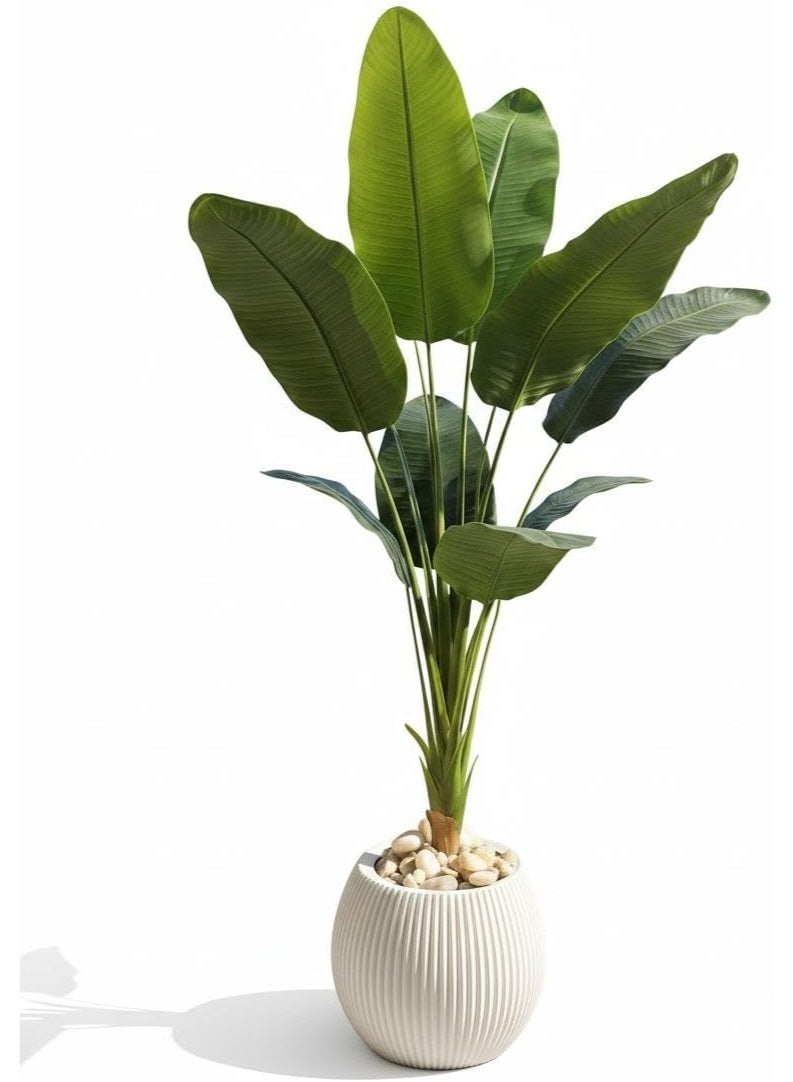 شجرة موز صناعية من السيليكون، 9 أوراق، تصميم طبيعي، نبات زينة داخلي مع أصيص - Image 1