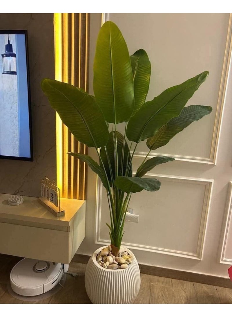 شجرة موز صناعية من السيليكون، 9 أوراق، تصميم طبيعي، نبات زينة داخلي مع أصيص - Image 3