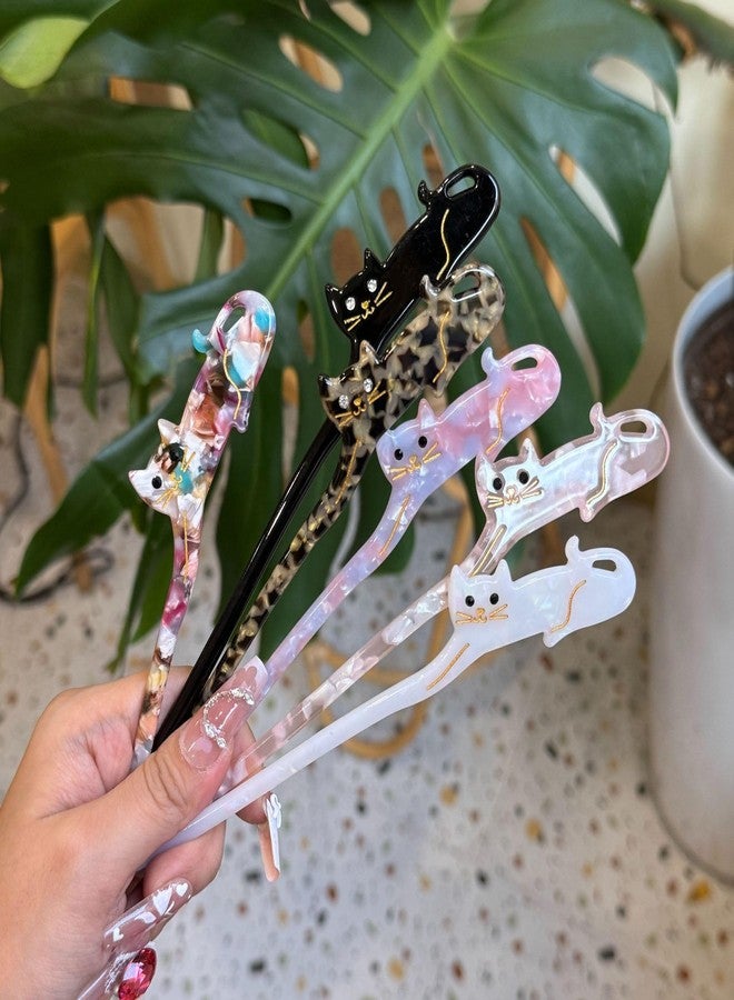 SIMAR ART Cute Cat Hair Stick for Women - 2 Pcs Random Color Hairpin Set | Acrylic Cat Design Hair Chopsticks for Bun, Updo, and Daily Hairstyle Accessories - Image 4