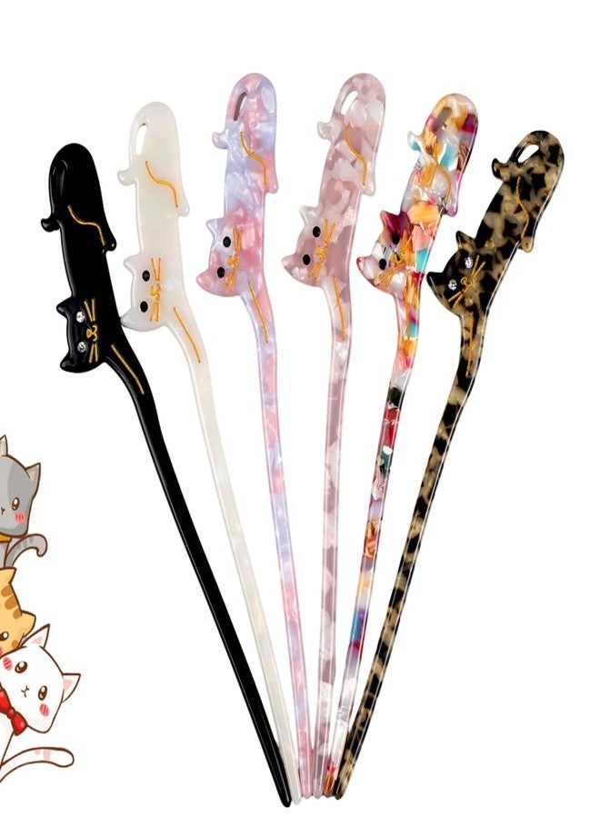 SIMAR ART Cute Cat Hair Stick for Women - 2 Pcs Random Color Hairpin Set | Acrylic Cat Design Hair Chopsticks for Bun, Updo, and Daily Hairstyle Accessories - Image 1