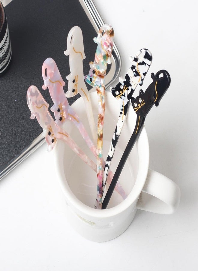 SIMAR ART Cute Cat Hair Stick for Women - 2 Pcs Random Color Hairpin Set | Acrylic Cat Design Hair Chopsticks for Bun, Updo, and Daily Hairstyle Accessories - Image 5