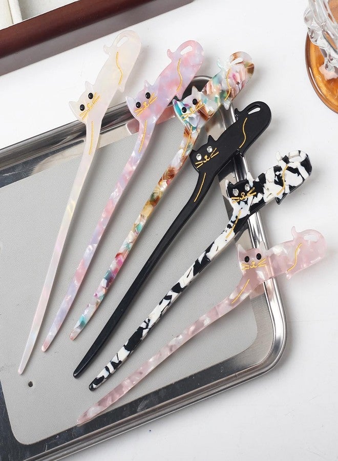 SIMAR ART Cute Cat Hair Stick for Women - 2 Pcs Random Color Hairpin Set | Acrylic Cat Design Hair Chopsticks for Bun, Updo, and Daily Hairstyle Accessories - Image 2