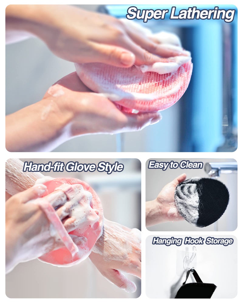 Manmihealth Silicone Back Scrubber(Thin Bristles) & Soft Bath Glove Set, Super-Cleaning Body Scrubber & Super-Lathering Shower Brush Combination, with a Free Hook. (Black) - Image 5