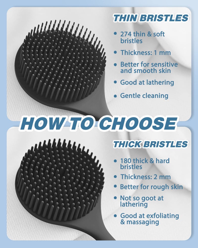 Manmihealth Silicone Back Scrubber(Thin Bristles) & Soft Bath Glove Set, Super-Cleaning Body Scrubber & Super-Lathering Shower Brush Combination, with a Free Hook. (Black) - Image 4