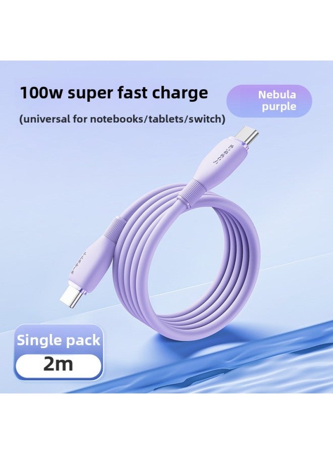 Type-c Data Line 6A For Huawei Mate70 For Xiaomi Vivo Android Charging Line 100W88W66W Mobile Phone-Color:Nebula Purple 2.0m 【double C Port 100w Fast Charging】 Universal For Mobile Phones/laptops/ta