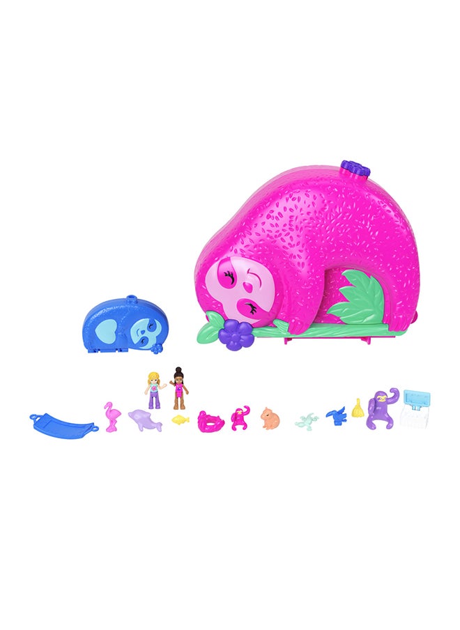 Polly Pocket - Playset and Travel Toy with 2 Micro Dolls and 12 Accessories, Animal Toy, Sloth 2-in-1 Purse Compact - Image 1