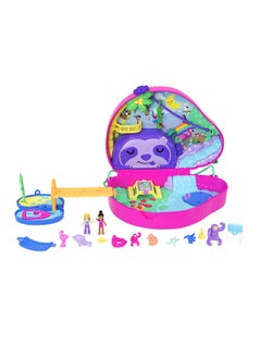 Polly Pocket Playset and Travel Toy with 2 Micro Dolls and 12 Accessories, Animal Toy, Sloth 2-in-1 Purse Compact  - Image 4