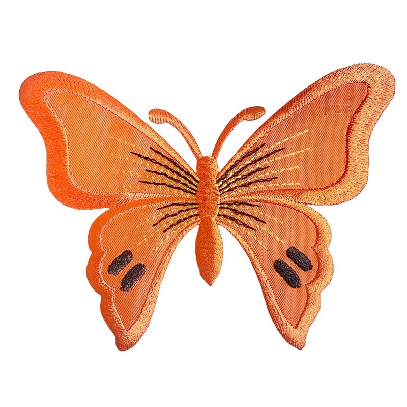 Embroidered Butterfly Applique Sew onIron on Patches for Clothes Embroidery Patch SuitsBlouseDupattaSareeJeans Pack of 1 Orange - Image 1