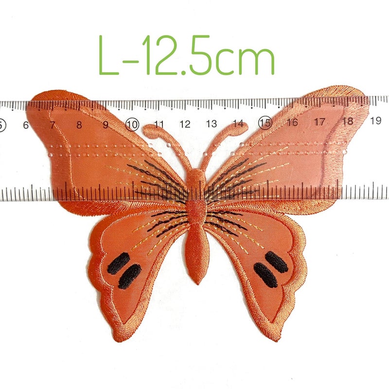 Embroidered Butterfly Applique Sew onIron on Patches for Clothes Embroidery Patch SuitsBlouseDupattaSareeJeans Pack of 1 Orange - Image 3