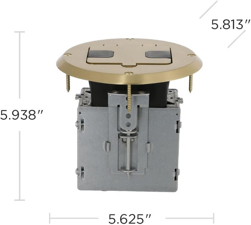 RACO Hubbell 6239 Brass Floor Kit with Recessed Duplex 15A TR Device and Adjustable Steel Box - Image 3
