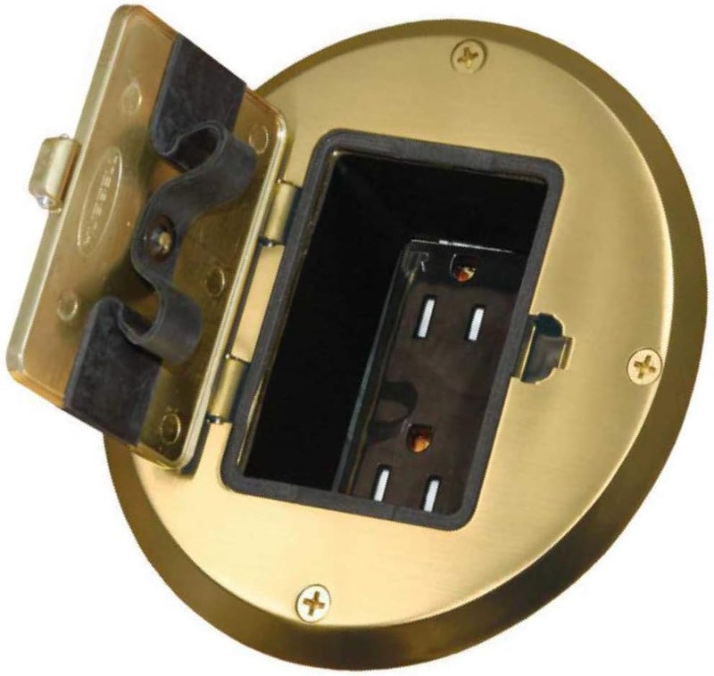RACO Hubbell 6239 Brass Floor Kit with Recessed Duplex 15A TR Device and Adjustable Steel Box - Image 2