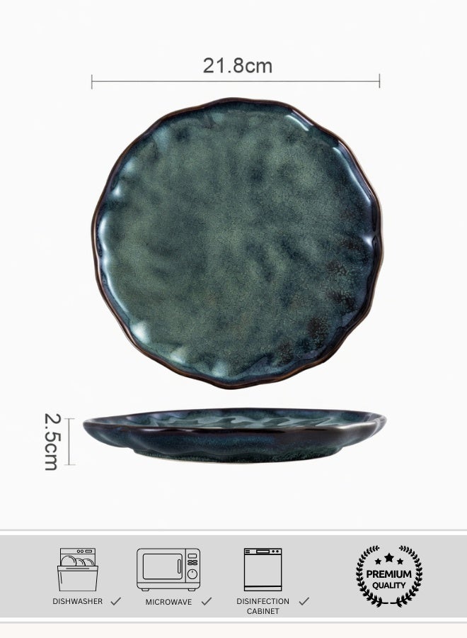 Japanese Style Ceramic Dinner Plate, Premium Porcelain Plate 9 inch, Misty Green Round Handcrafted Creative Dinner Plate, Perfect for Steak, Pasta, Salad, Main Courses