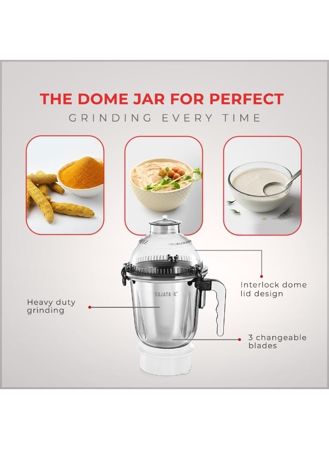 Sujata Dynamix 900 Watts Mixer Grinder | 22000 Rotations Per Min | 90 Minutes Continuous Running | 3 Versatile Jars 1500 ml, 1000 ml and 500 ml (White) - Image 4