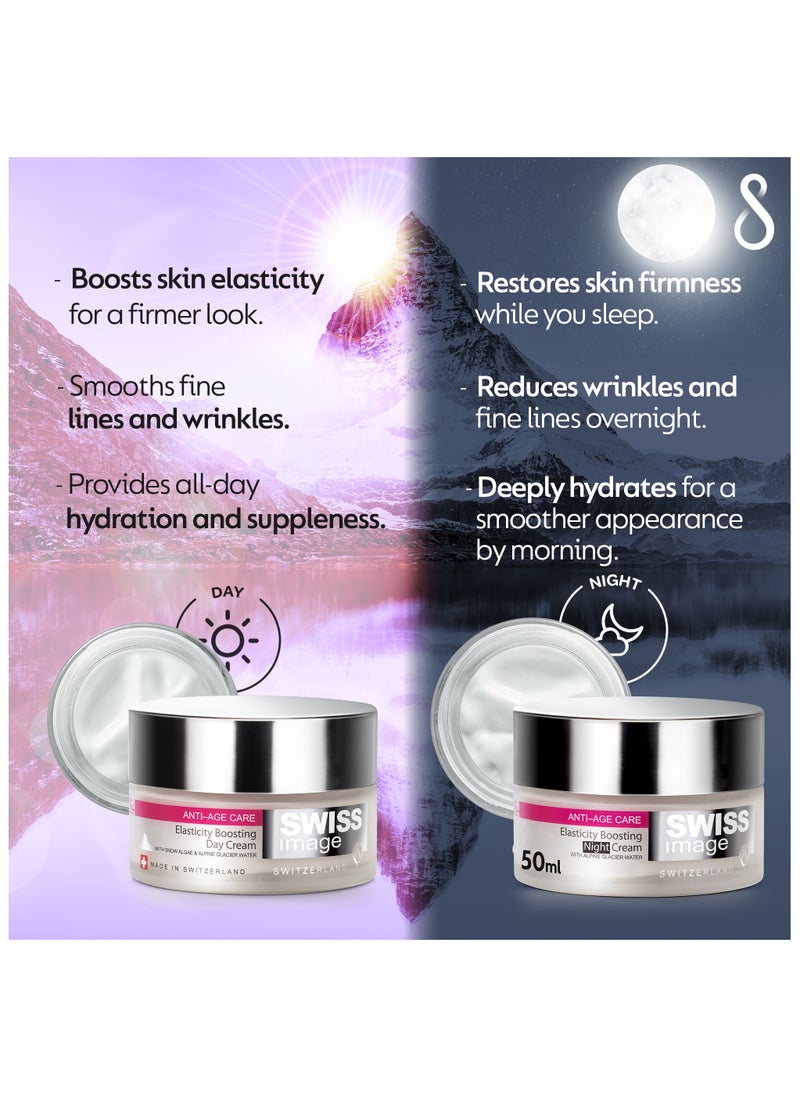 SWISS image - Anti Age 36+ Elasticity Boosting Day Cream & Night Cream Special Offer Pack 2 X 50ml, W/ SPF Filter, Collagen Boosting - Image 1