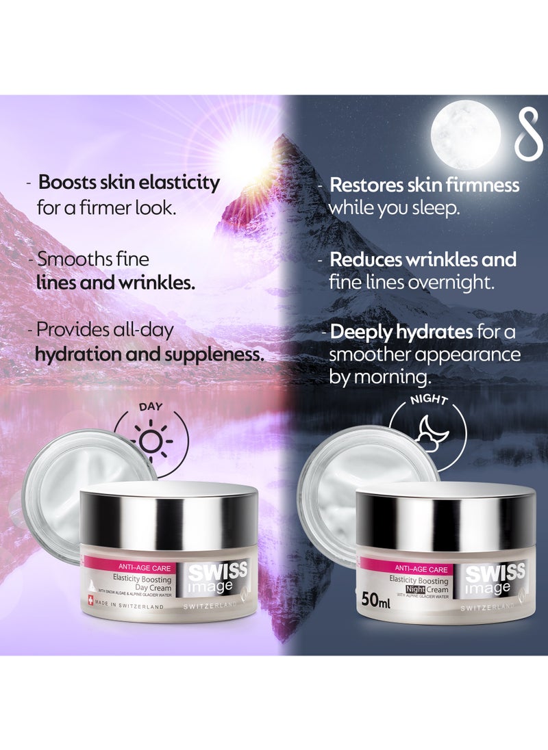 SWISS image - Anti Age 36+ Elasticity Boosting Day Cream & Night Cream Special Offer Pack 2 X 50ml, W/ SPF Filter, Collagen Boosting - Image 1