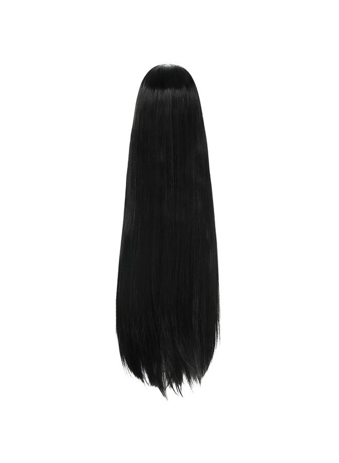 ANOGOL غطاء شعر أنوجول + باروكة سوداء طويلة 36 بوصة مستقيمة لملابس عيد الهالوين للعائلات للنساء، باروكة شعر سوداء طويلة مستقيمة لحفلة الهالوين، باروكة كوسبلاي مستقيمة سوداء للأنمي - Image 4