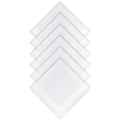 Zenssia Men's White Pure Cotton Handkerchiefs with Hem, Pack of 6 Pieces Hankies - Image 1