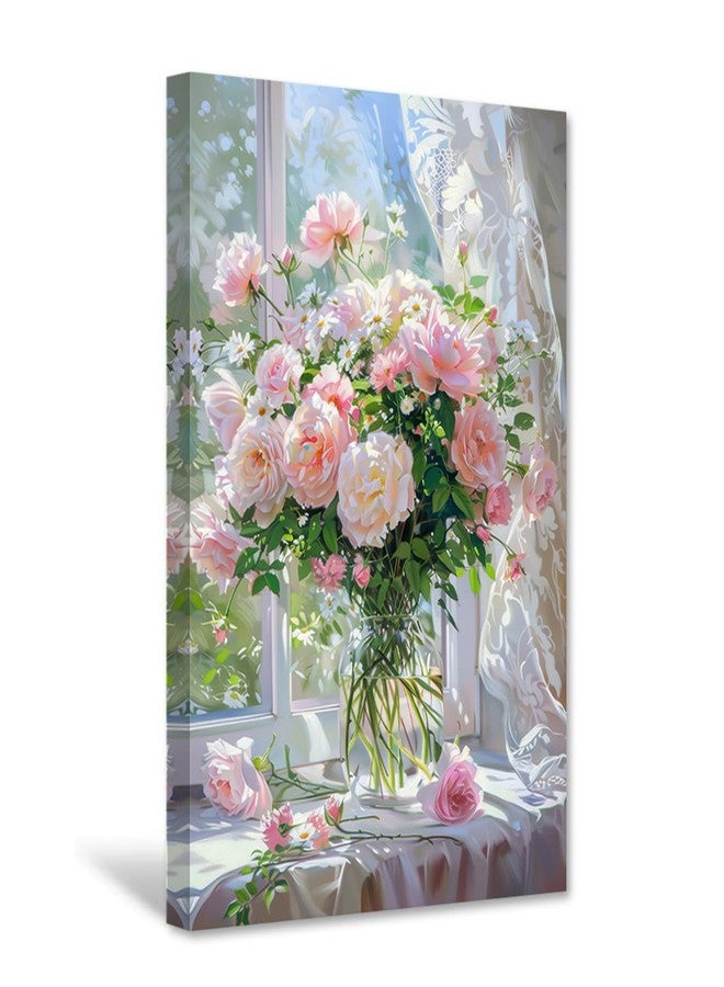 CXHOSTENT Rose Canvas Wall Art Vintage Flower Pictures Pink Floral Painting Print Retro Botanical Prints Rustic Country Bedroom Office Decor Framed (12.00" x 18.00") - Image 1