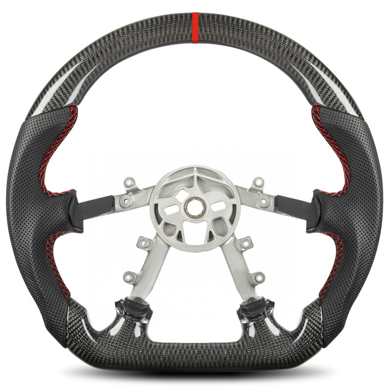 TESFEEL Carbon Fiber Steering Wheel for Corvette C5 19972004 DShaped FlatBottom Racing Style Nappa Perforated Leather Grip HandStitched for C5 BaseZ06