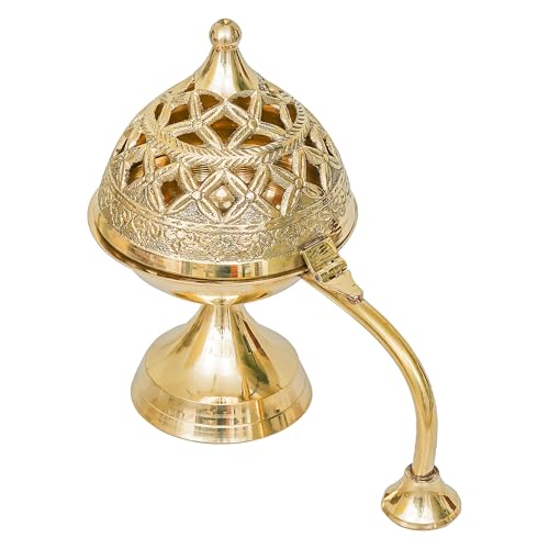 Webelkart Antique Brass Gold Dhoop Dani |Loban Dani |Aarti Brass Dani/Dhoop Dani Burner for Home Decor|Dhoop Batti Stand with Handle (4" Inches) - Image 4