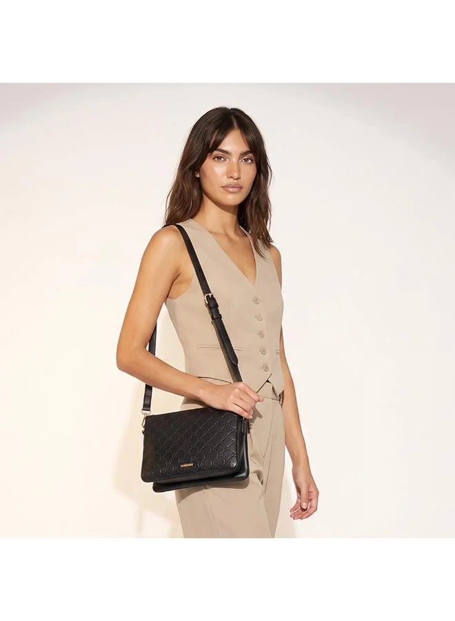 Sasha Sasha Floral Embossed Crossbody Bag with Zip Closure
