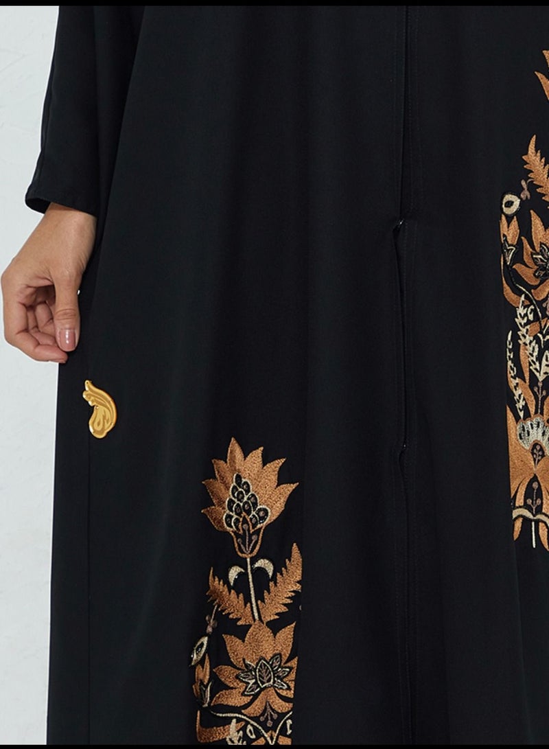 Rosette Abaya Abaya with embroidery brown Flowers design  - Image 2