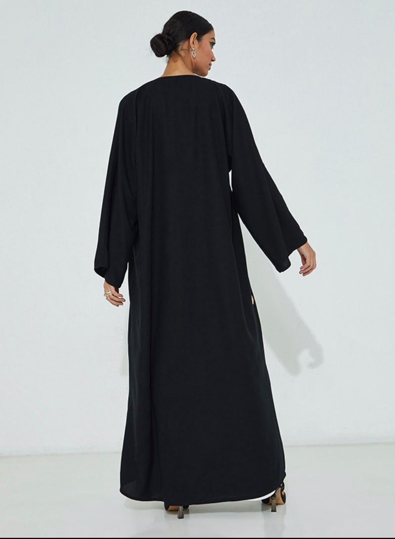 Rosette Abaya Abaya with embroidery brown Flowers design  - Image 3