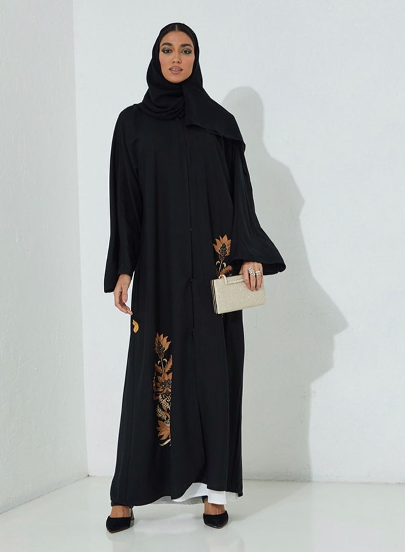 Rosette Abaya Abaya with embroidery brown Flowers design  - Image 1