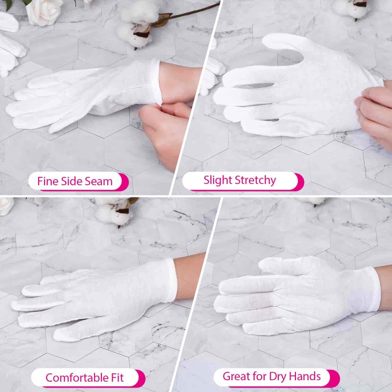 PAXCOO 20 Pairs Cotton Gloves for Dry Hands, Paxcoo White Cotton Gloves for Eczema, Cosmetic Moisturizing and Jewelry Inspection, Medium Size - Image 4