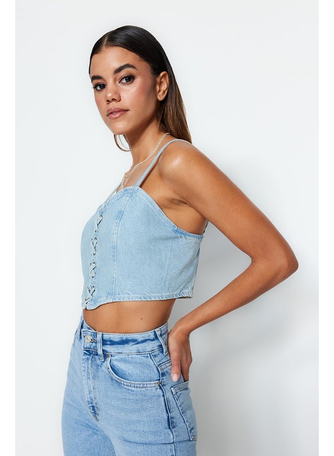 trendyol Blue Eyed Denim Bustier TWOSS23BS00010  - Image 2