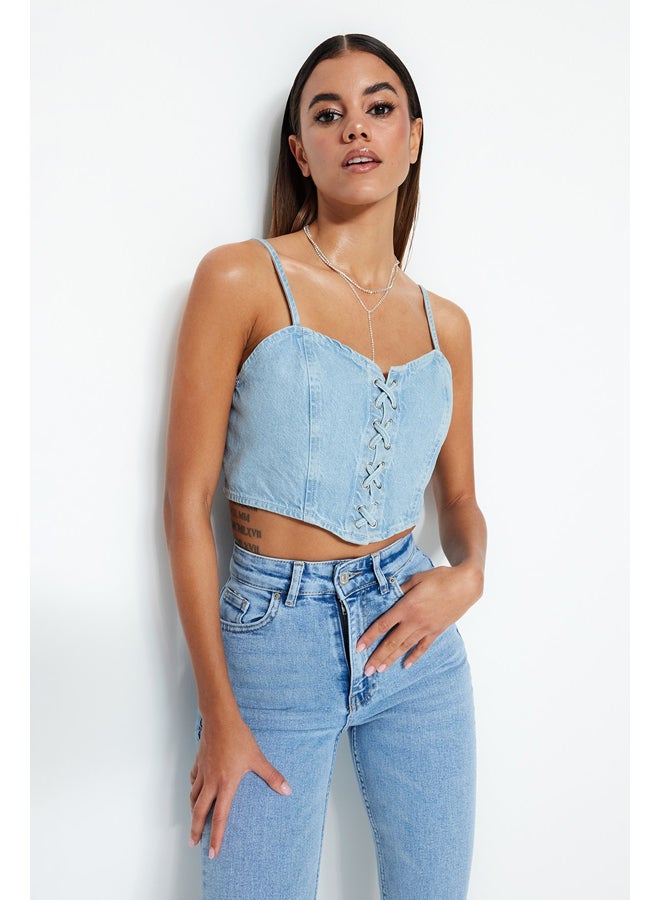 trendyol Blue Eyed Denim Bustier TWOSS23BS00010  - Image 1