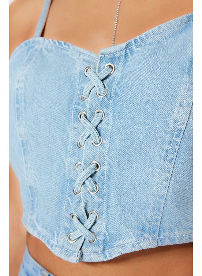 trendyol Blue Eyed Denim Bustier TWOSS23BS00010  - Image 5
